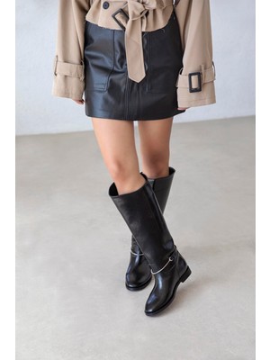 Straswans Lena Kadın  Aksesuar Detay  Deri  Çizme Siyah