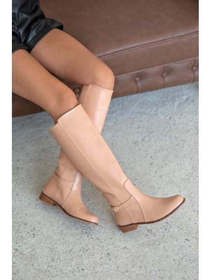 Straswans Verona Kadın Toka Detay  Binici  Deri  Çizme Ten