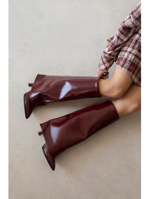 Straswans Adelin Kadın Tozluk Detay Kırışık Deri Çizme Bordo