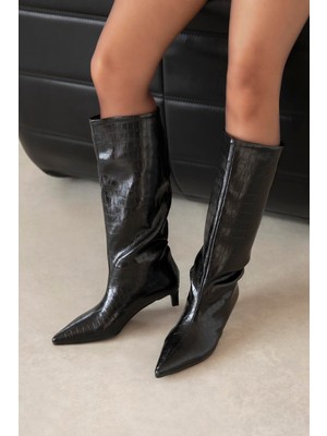 Straswans Ella Kadın Kroko Deri Çizme Siyah