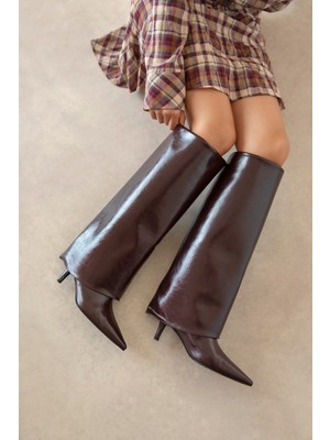 Straswans Zack Kadın Tozluk Detay Kırışık Deri Çizme Bordo