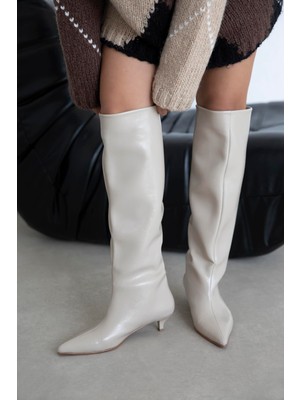 Straswans Miranda Kadın Pino Ökçe Kırışık Deri Çizme Bej