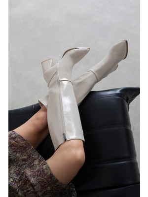 Straswans Kamilla Kadın Kırışık Deri Çizme Bej