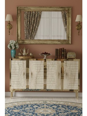 Ceneyra KA1207BTG- Tuna Konsol , Tv Sehpası ve Kahve Köşesi 120CM Beyaz-Traverten-Gold