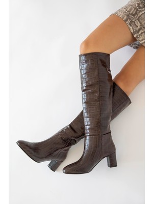 Straswans Moscow Kadın  Topuklu  Kroko Çizme Kahve