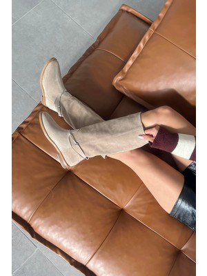 Straswans Scott Kadın Aksesuar Detay Hakiki Deri Süet Çizme Bej