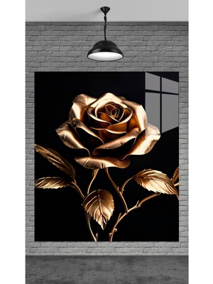 Marsilyan Muhteşem Altın Gül Temperli Cam Üzerine Tablo Sevgilinize Yılbaşı Hediye