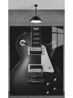 Marsilyan Siyah Gitar Tablosu Temperli Cam Üzerine Sevgilinize Yılbaşı Yeni Yıl Hediye