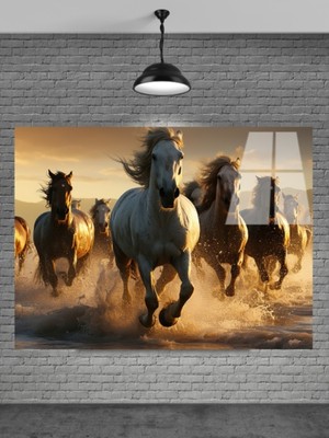 Marsilyan 3D Atlar Cam Tablo