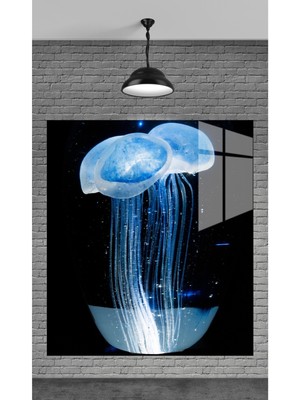 Marsilyan Mavi Deniz Anası Dekoratif Temperli Cam Üzerine Tablo Sevgilinize Yılbaşı Hediye