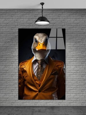 Takım Elbiseli Ördek Cam Tablo