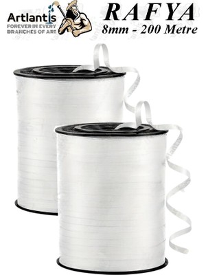 Artlantis Beyaz Rafya Şerit Kurdela 2 Adet 8mm 200 Metre Rabant Rafya Renkli Hediye Paketleme Ipi Kurdela Balon Bağlama Ponpon