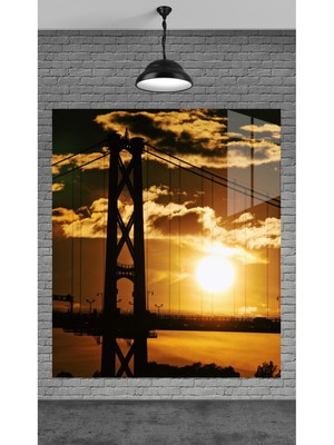 Marsilyan Muhteşem Güneş ve Köprü Temperli Cam Üzerine Tablo Sevgilinize Yılbaşı Hediye
