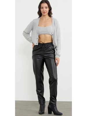 Boutique Bade Beli Lastikli Suni Deri Pantolon