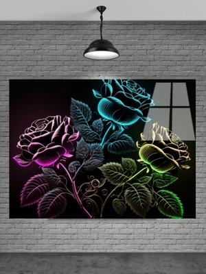 Neon Çiçekler Cam Tablo