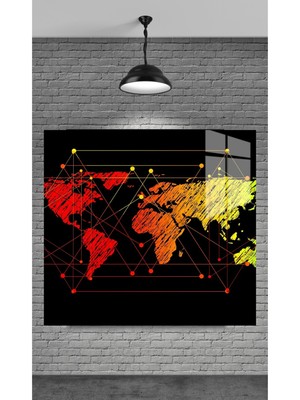 Dünya Haritası Temperli Cam Üzerine Tablo Sevgilinize Yılbaşı Hediye