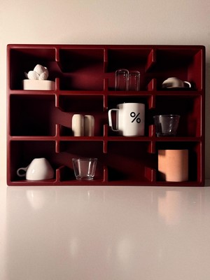 VIVECA Bordo 12 Bölmeli Dekoratif Mug & Fincan Rafı | Mutfak – Kahve Köşesi – Ofis Organizer-Kupa Rafı