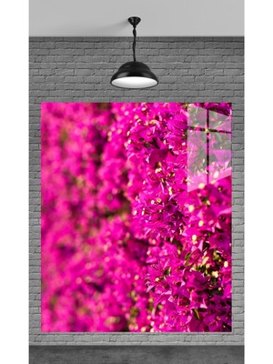 Marsilyan Muhteşem Pembe Çiçekler Temperli Cam Üzerine Tablo Sevgilinize Yılbaşı Hediye