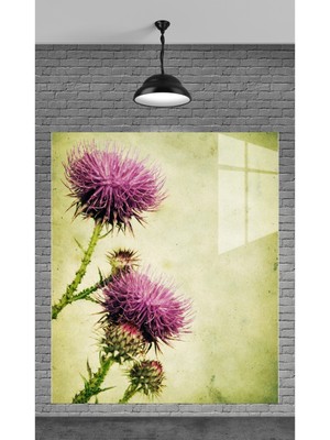 Marsilyan Eski Mor Çiçekler Temperli Cam Üzerine Tablo Sevgilinize Yılbaşı Hediye