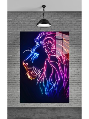 Marsilyan Neon Aslan Cam Tablo Ev Dekorasyon,balkon Dekorasyonu,dekoratif,duvar Tablo,mutfak Tablo