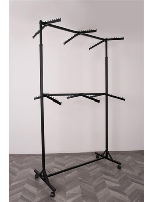 Modern Raf Çift Katlı Çift Taraflı 12 Bastonlu Siyah Askılık