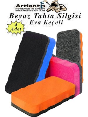 Artlantis Yazı Tahta Silgisi Eva 4 Adet Beyaz Yazı Tahtası Silgisi Kaliteli Keçe Uçlu Eva Okul Sınıf Ofis Kuru Silgi