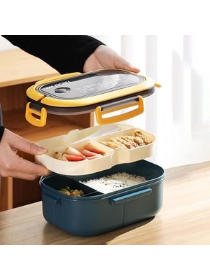 Storemax Lunch Box Tek Katlı 1200 ml 2x3 Bölmeli Sefer Tası – Çatal Kaşık Bıçak Dahil Bpa’sız Plastik Hava Kilitli Beslenme Kabı Kutusu – Renkli Bento Yemek Kabı Karışık Renk