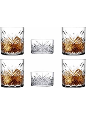 Storemax Paşabahçe Cam-4 Adet Lüx Viski Bardağı Timeless Kristal Dekorlu Bardak 345CC ve 2 Adet Çerezlik Takımı