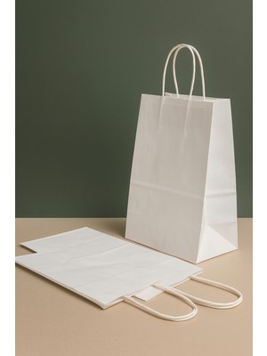 Orbak Kağıtçılık Beyaz Renkli Kraft Kağıt Çanta 18X8X24 cm – 5’li Paket | Hediye Poşeti & Hediye Paketi