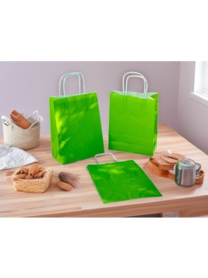 Orbak Kağıtçılık Yeşil Renkli Kraft Kağıt Çanta 18X8X24 cm – 5’li Paket | Hediye Poşeti & Hediye Paketi