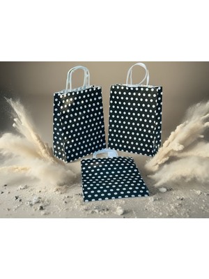 Orbak Kağıtçılık Siyah Puantiyeli Kraft Kağıt Çanta 18X8X24 cm – 3’lü Paket - Beyaz Benekli | Hediye Poşeti & Hediye Paketi