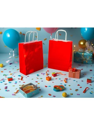 Orbak Kağıtçılık Kırmızı Renkli Kraft Kağıt Çanta 18X8X24 cm – 5’li Paket | Hediye Poşeti & Hediye Paketi