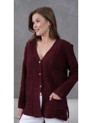 Kadın Anne Büyük Beden Zincir Çiçek Motifli Hırka