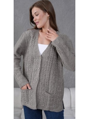 Kadın Anne Büyük Beden Zincir Çiçek Motifli Hırka