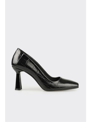 Elle Siyah Deri Kadın Stiletto