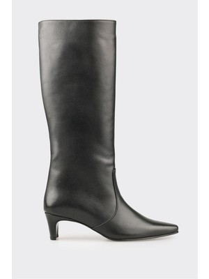 Elle Siyah Deri Kadın Çizme