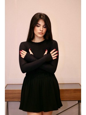 LaSunza Bisiklet Yaka Parmak Geçmeli Kaliteli Buzzy Kumaş Badi