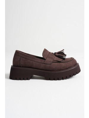 Trendella Mina Kadın Günlük Acı Kahve Süet Loafer Ayakkabı