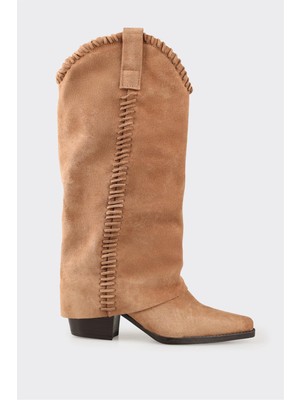 Elle Naturel Deri Kadın Western Çizme
