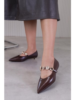 Amora Model 1 cm Topuklu Yeni Sezon Topuklu Ayakkabı Babet Kahve