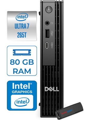 Dell Pc Pro Mıcro QCM1250 Intel® Ultra 7 265T 80GB Ddr5 1tb SSD Intel® Graphics Freedos Mini Masaüstü Bilgisayar BTO107F28+ZETTAUSBBELLEK