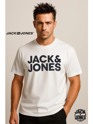 Jack & Jones Corplogo Büyük Logo Erkek Tişört 12151955 White Slim Large