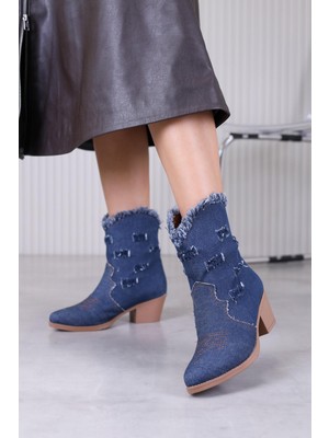 ST149 Model 5 cm Topuklu Western Kısa Bot Çizme Kot