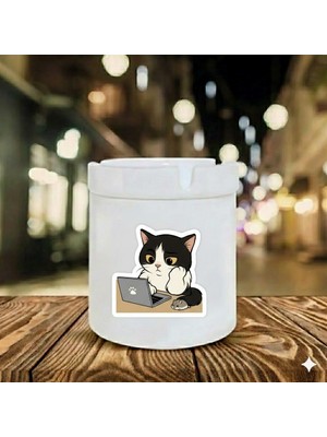 Sartre Art Kedicik Serisi1 Kedi Baskılı Porselen Söndür-At Kokusuz Küllük Kül Tablası