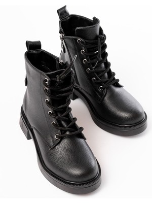 Zerenyus ZRİN-2003 Premium Siyah Galata Bağcıklı Fermuarlı Günlük Kadın Bot