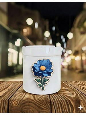 Sartre Art Mavi Çiçeğim Baskılı Porselen Söndür-At Kokusuz Küllük Kül Tablası