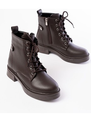 Zerenyus ZRİN-2003 Premium Kahve Galata Bağcıklı Fermuarlı Günlük Kadın Bot