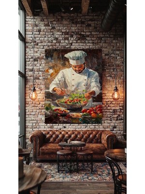 Salata Hazırlayan Chef Cafe Restorant Dükkan  Dekarasyon Kanvas Tablo