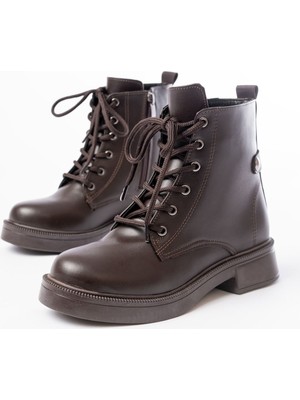 Zerenyus ZRİN-2003 Premium Kahve Cilt Bağcıklı Fermuarlı Günlük Kadın Bot