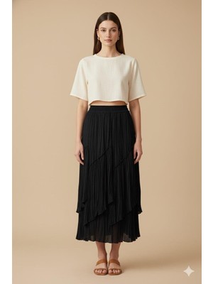 Sentez 5475 Viola Parçalı Kırıştırma Etek